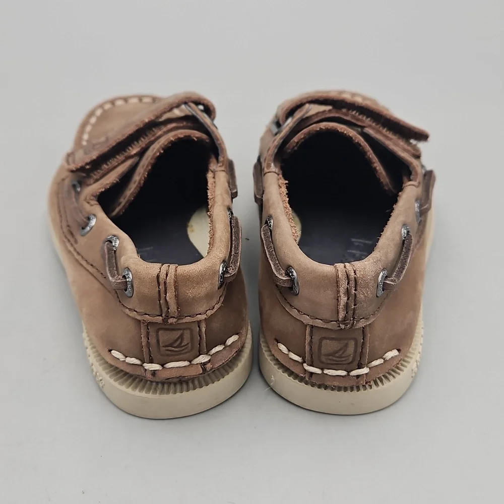 Sperry BABY size 7M brown leather hook and loop top sider with removable insoles